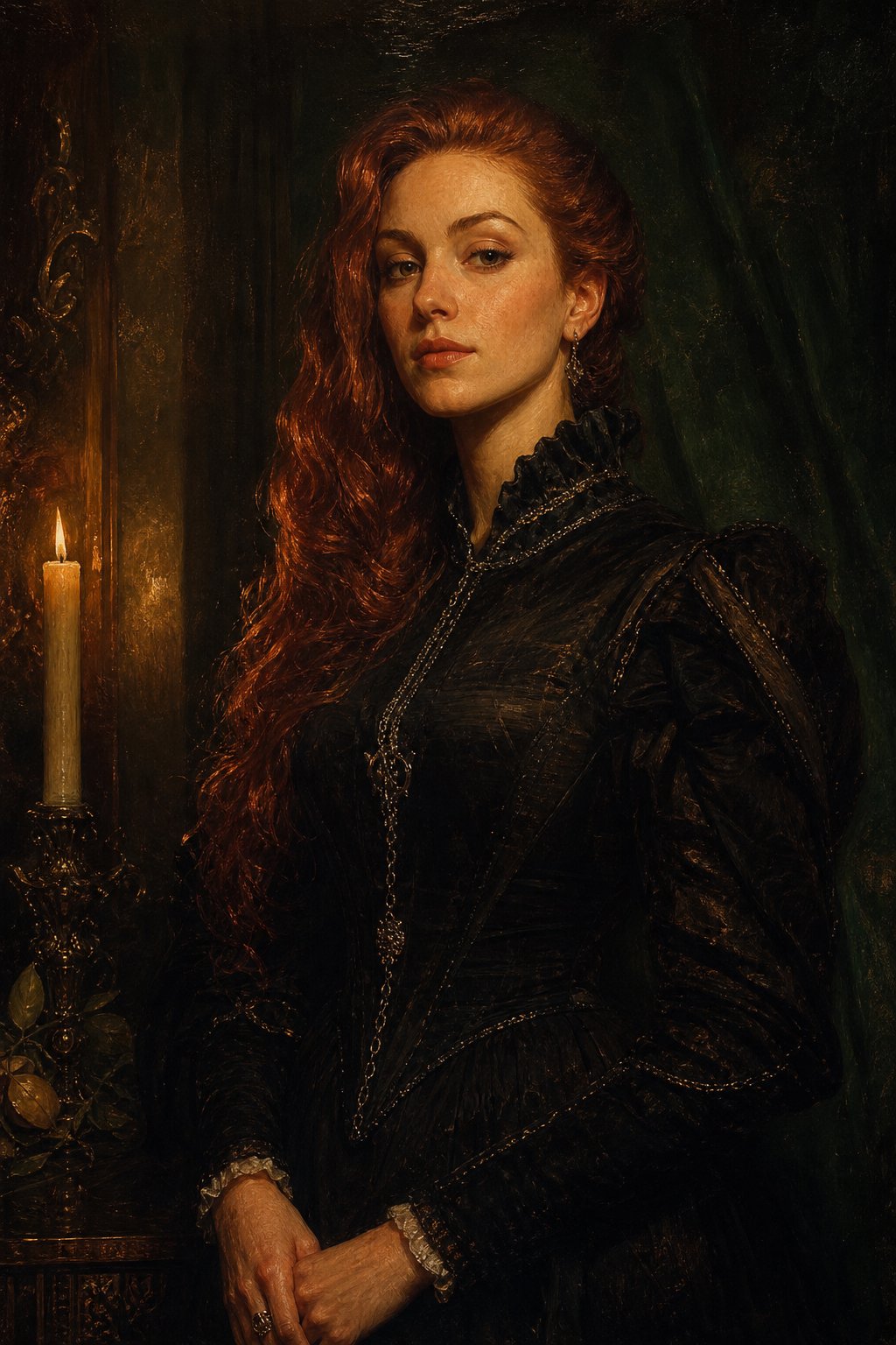 Candlelit oil portrait of Isolde Marlowe